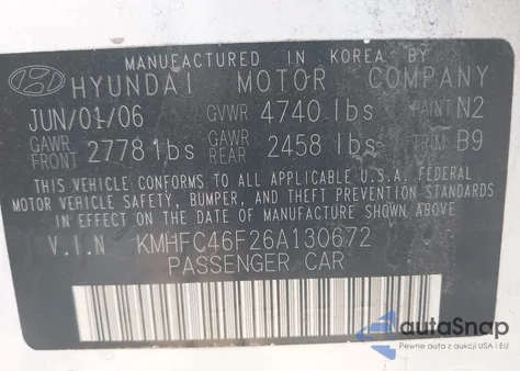 2006 Hyundai Azera Limited/Se из США, поврежденный, VIN KMHFC46F26A130672